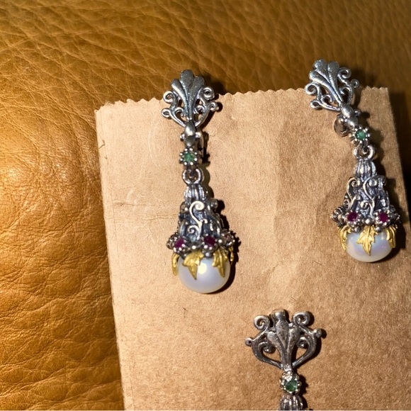 925 silver jewellery set elegantly designed pearl, ruby, emarald - Picture 5 of 9